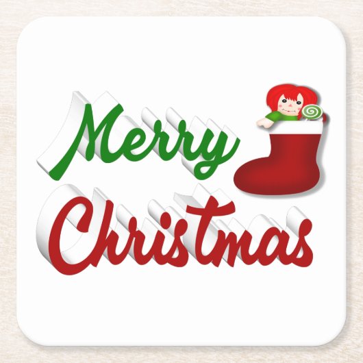 Vrolijk kerstcadeau met rood groen script kartonnen onderzetters (Voorkant)