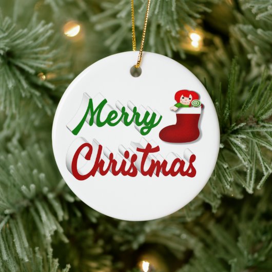 Vrolijk kerstcadeau met rood groen script keramisch ornament (Boom)