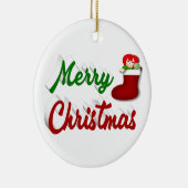 Vrolijk kerstcadeau met rood groen script keramisch ornament (Rechts)