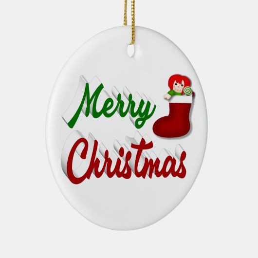 Vrolijk kerstcadeau met rood groen script keramisch ornament (Rechts)