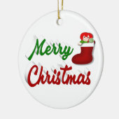 Vrolijk kerstcadeau met rood groen script keramisch ornament (Links)