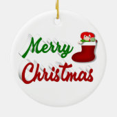 Vrolijk kerstcadeau met rood groen script keramisch ornament (Achterkant)