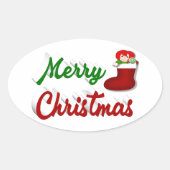 Vrolijk kerstcadeau met rood groen script ovale sticker (Voorkant)