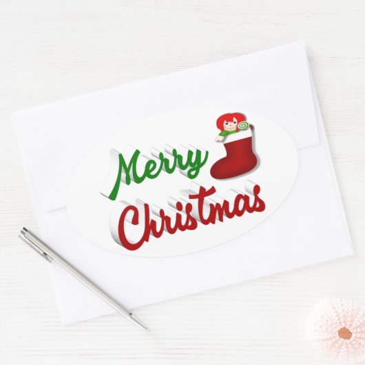 Vrolijk kerstcadeau met rood groen script ovale sticker (Envelop)