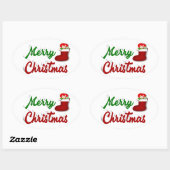 Vrolijk kerstcadeau met rood groen script ovale sticker (Vel)