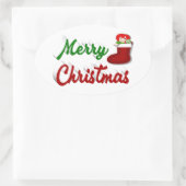 Vrolijk kerstcadeau met rood groen script ovale sticker (Tas)