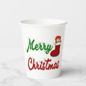 Vrolijk kerstcadeau met rood groen script papieren bekers (Achterkant)