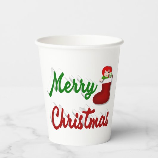 Vrolijk kerstcadeau met rood groen script papieren bekers (Achterkant)