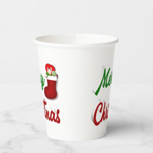 Vrolijk kerstcadeau met rood groen script papieren bekers (Links)