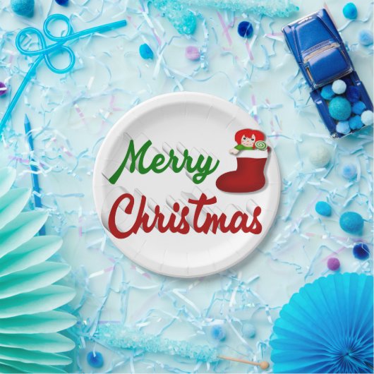 Vrolijk kerstcadeau met rood groen script papieren bordje (Feest)