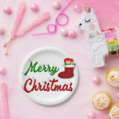 Vrolijk kerstcadeau met rood groen script papieren bordje (Feest)