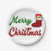 Vrolijk kerstcadeau met rood groen script papieren bordje (Voorkant)