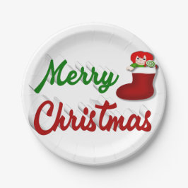 Vrolijk kerstcadeau met rood groen script papieren bordje