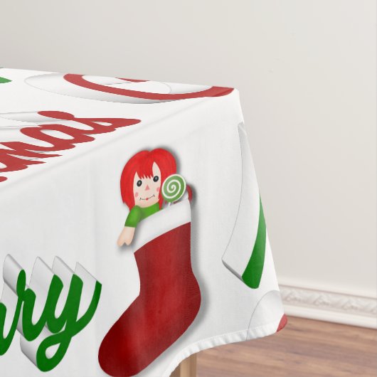Vrolijk kerstcadeau met rood groen script tafelkleed (Voorbeeld)
