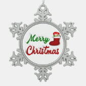 Vrolijk kerstcadeau met rood groen script tin sneeuwvlok ornament (Voorkant)