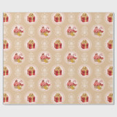 Vrolijk kerstcadeau Ornament Cupcake Candy Cane Cadeaupapier (Vlak)