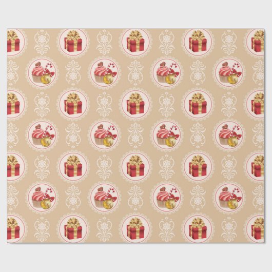 Vrolijk kerstcadeau Ornament Cupcake Candy Cane Cadeaupapier (Vlak)