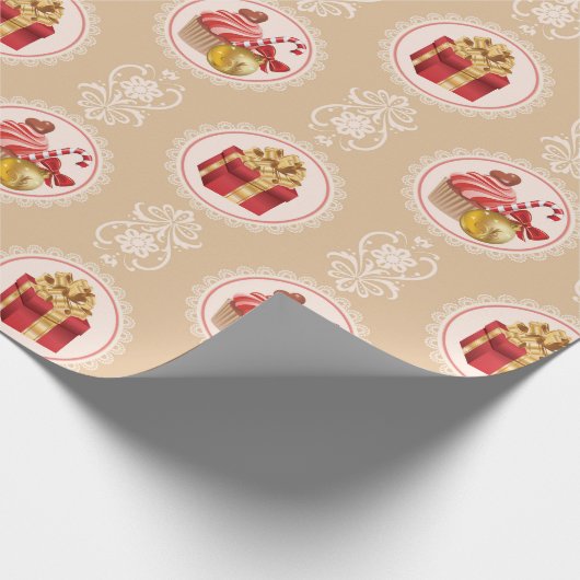 Vrolijk kerstcadeau Ornament Cupcake Candy Cane Cadeaupapier (Hoek)