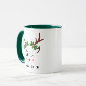 Vrolijk kerstcadeau Schattige hert gezichten groen Mok (Voorkant links)