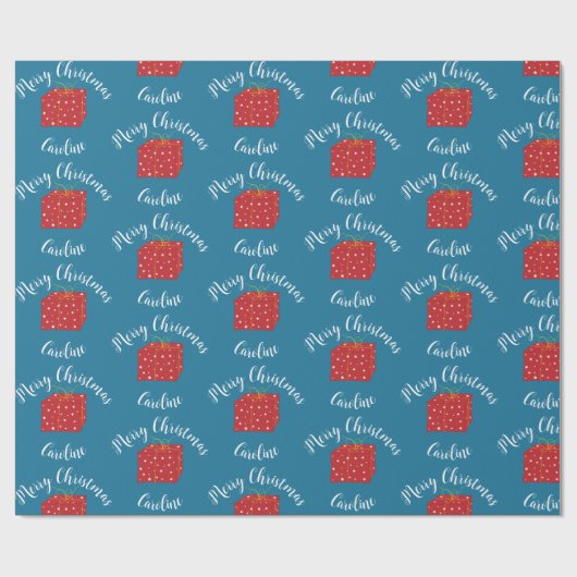Vrolijk kerstcadeau Schattige met aangepaste naam Cadeaupapier (Vlak)