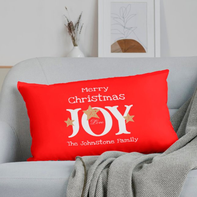 Vrolijk Kerstcadeau Script Rustiek Rood Vakantie Kussen (These bright and cheerful Christmas red lumbar pillows are sure to get everyone in a holidays mood.)