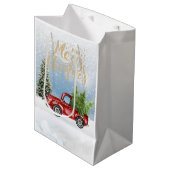 Vrolijk Kerstcadeau Tas met  Rode Truck Medium Cadeauzakje (Voorkant Gekanteld)