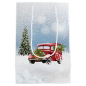 Vrolijk Kerstcadeau Tas met  Rode Truck Medium Cadeauzakje (Achterkant)