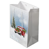 Vrolijk Kerstcadeau Tas met  Rode Truck Medium Cadeauzakje (Achterkant Gekanteld)