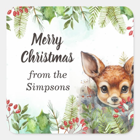 Vrolijk kerstcadeau van de naam Deer Vierkante Sticker (Voorkant)