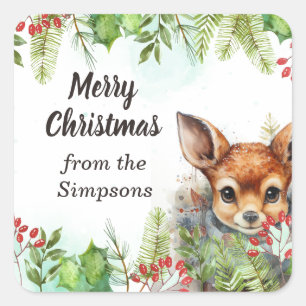 Vrolijk kerstcadeau van de naam Deer Vierkante Sticker