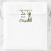 Vrolijk kerstcadeau van de naam Hond Vierkante Sticker (Tas)