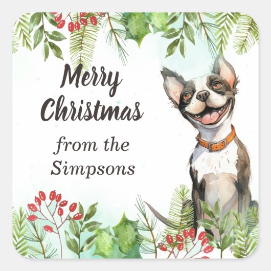 Vrolijk kerstcadeau van de naam Hond Vierkante Sticker (Voorkant)