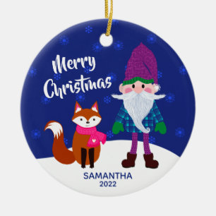 Vrolijk kerstcadeau voor fox snowflakes, Midnight  Keramisch Ornament