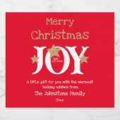 Vrolijk kerstcadeau voor je script Cool Red Sparkling Wijnetiket (Enkel label)