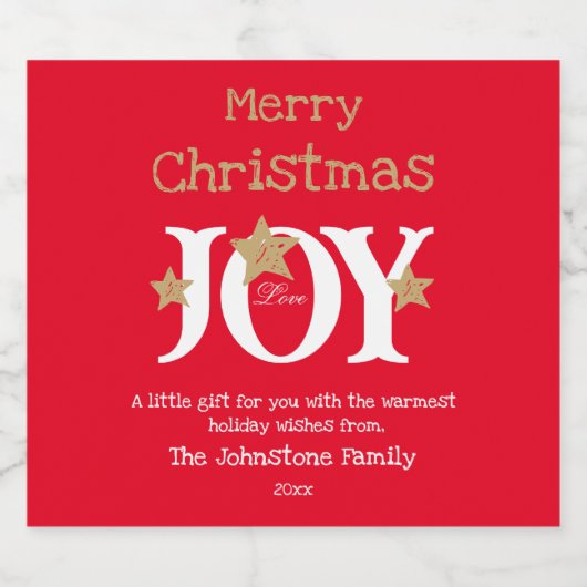 Vrolijk kerstcadeau voor je script Cool Red Sparkling Wijnetiket (Enkel label)