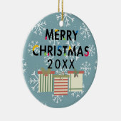 Vrolijk kerstcadeaudozen keramisch ornament (Rechts)