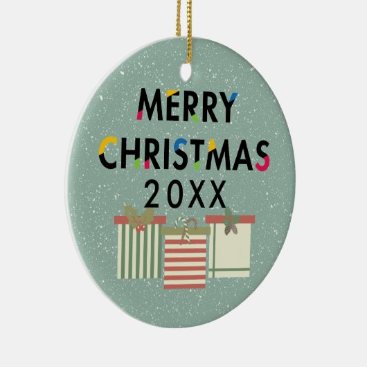 Vrolijk kerstcadeaudozen keramisch ornament (Rechts)