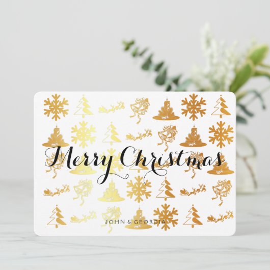 Vrolijk kerstcadeaukaart in wit en goud kaart (Staand voorkant)