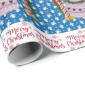 Vrolijk kerstcadeaupapier enblauw cadeaupapier (Rol Hoek)