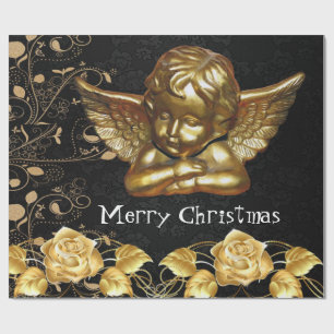 Vrolijk kerstcadeaupapier Gold Angel Cadeaupapier