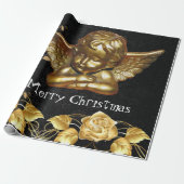 Vrolijk kerstcadeaupapier Gold Angel Cadeaupapier (Uitgerold)