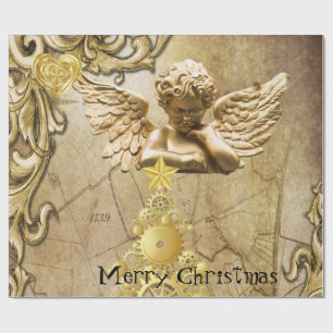 Vrolijk kerstcadeaupapier Gold Angel Cadeaupapier