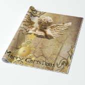 Vrolijk kerstcadeaupapier Gold Angel Cadeaupapier (Uitgerold)