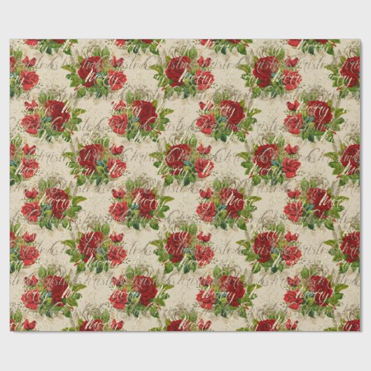 Vrolijk kerstcadeauscript Roos Gold Red Ivory Cadeaupapier (Vlak)