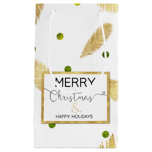 Vrolijk kerstcadeautas met klein cadeautje, Gold G Klein Cadeauzakje (Voorkant)