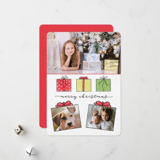 Vrolijk kerstcadeautje 3 foto's Holiday Feestdagenkaart (Voorkant / Achterkant in situ)