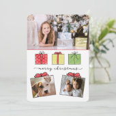 Vrolijk kerstcadeautje 3 foto's Holiday Feestdagenkaart (Staand voorkant)