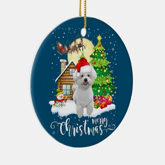 Vrolijk kerstcadeautje Bichon Frise-kerstman met k Keramisch Ornament (Rechts)