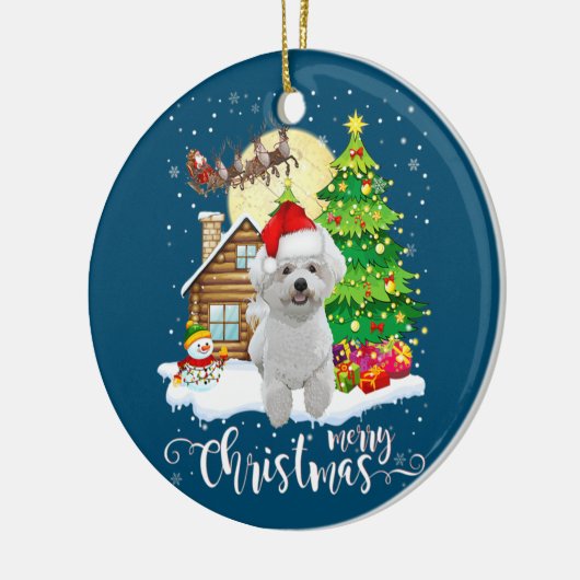 Vrolijk kerstcadeautje Bichon Frise-kerstman met k Keramisch Ornament (Links)