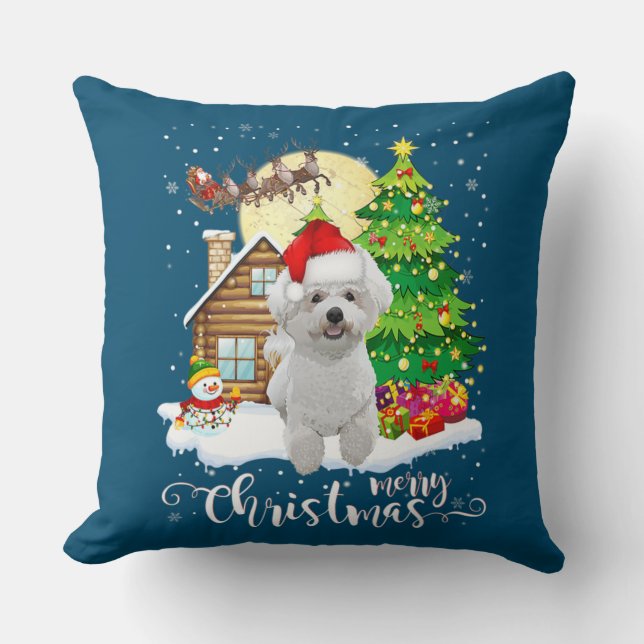 Vrolijk kerstcadeautje Bichon Frise-kerstman met k Kussen (Voorkant)